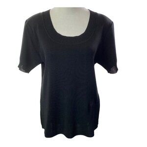 MISOOK Women Short Sleeve Tunic Knit Top Side Slits Stretchy Sz M Black 51-15